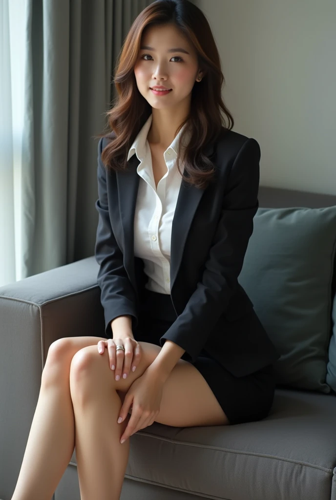 A very beautiful Japanese office lady、business suit、I can see her panties、Voluptuous body、Spread your legs、Bob Hair、No makeup、Beautiful