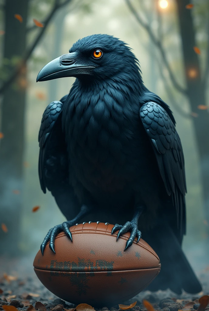 Crow holding a rugby ball 
