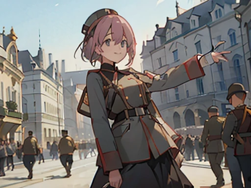  Austrian soldiers、A girl smiling in a city parade