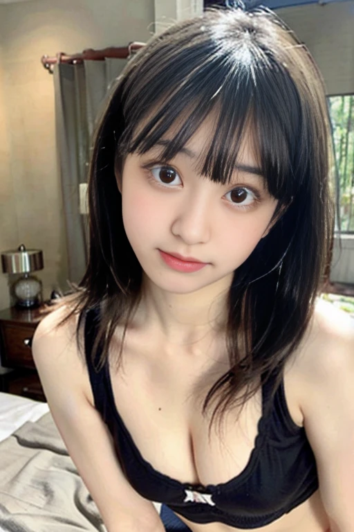,Innocent face,Teenage Girle,,,from the front、Young face、,Black Hair,,Dark Eyes,thin足,thin,Small face、Small Mouth,thin,Young Face,Flat Chest,Small breasts,Realistic photos,4K,Please open your mouth a little,Ultra HD,whole body,sexyな女の子,whole body,,close ~ eye,8 heads,Low - Angle,Bedroom,On the bed,lie,,In underwear、Spread your legs、sexy