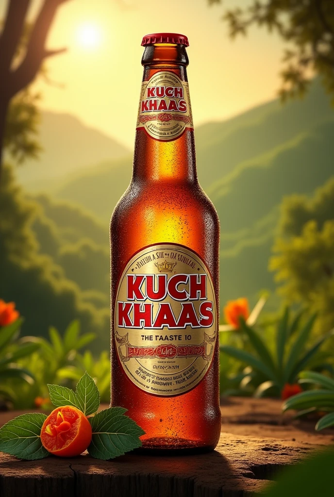 Beer bottle named KUCH KHAAS with the tag line THE TASTE OF ASSAM