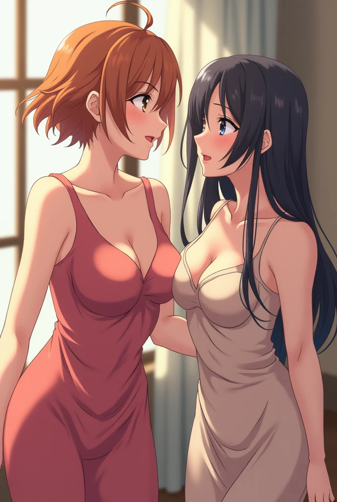 Two older anime women with large breasts 