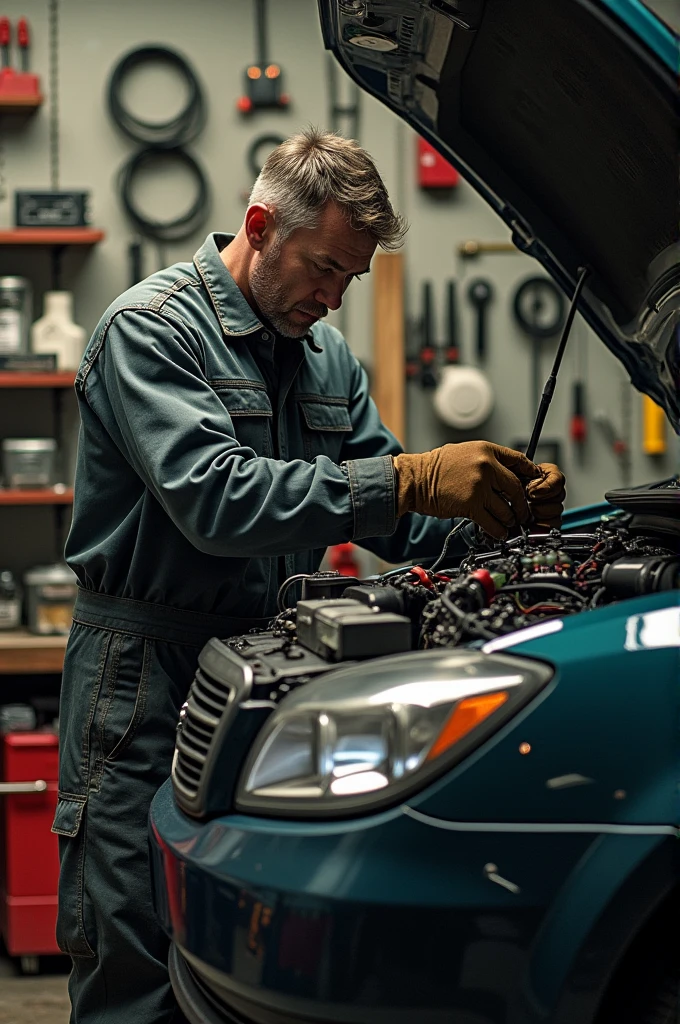 Mechanic doing electrical work on a car