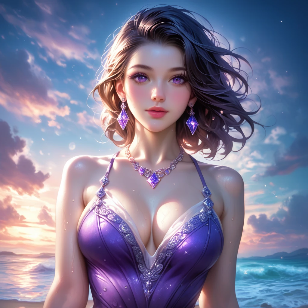 score_9, score_8_superior, score_7_superior, A masterpiece in 32K resolution,Highest quality,it is really amazing,Very detailed,Ultra-high resolution,Ultra-realistic,Realistic,Increased depth of field,Cinematic lighting,
Elegant mature Japanese woman,
black straight medium hair,Ultra-detailed and beautiful face,Calm expression,Translucent white skin,Realistic skin texture,Great proportions,
Sexy high leg dress swimsuit,
Luxurious design,Chic color patterns,Beautifully detailed decoration,Detailed fabric texture,
Gorgeous necklace,Earrings,
Dark skies before the storm,Dark clouds covering the dark sky,Thunderclouds rolling in,Coastline at night,Stormy seas,delay々A desolate sandy beach that continues,
Dramatic Angle,