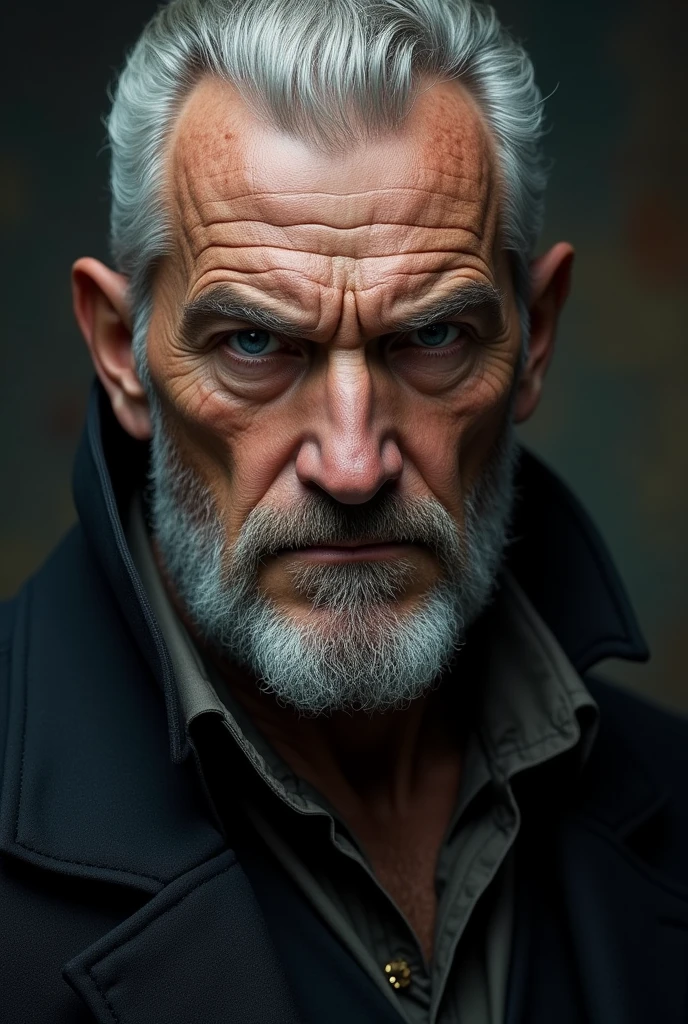 He was a large man with a patrician nose , high cheeckbones, intense blue eyes, and a grim set to his mouth. He had long been fimiliar to misery and melancholy From the novel pf bastard of Istanbul