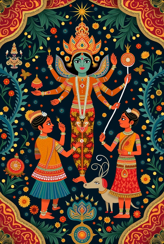 Gond Art + Tanjore Painting: Combine the vibrant, dotted patterns of Gond art with the rich, gold-leaf detailing of Tanjore painting.