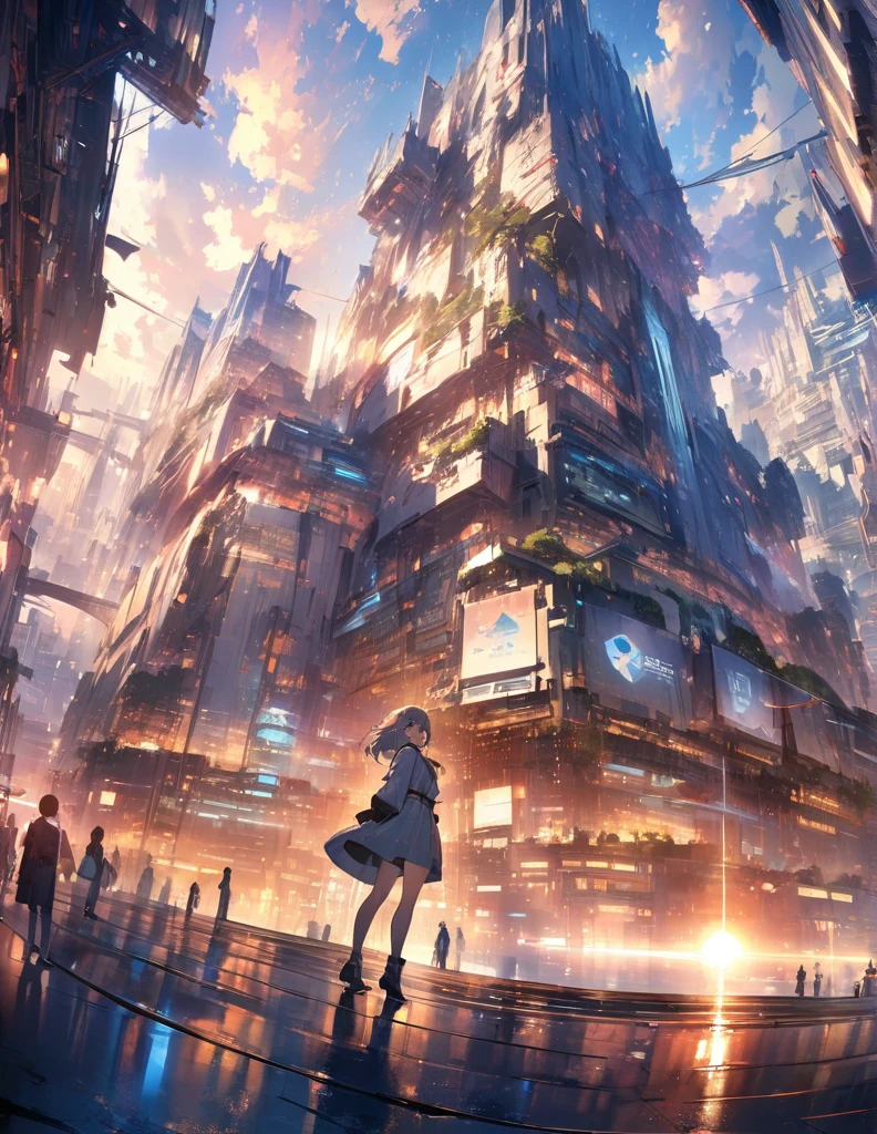 A girl looked up，All that falls in the sky is blank paper，There are high-rise buildings on all sides，The hue is gray