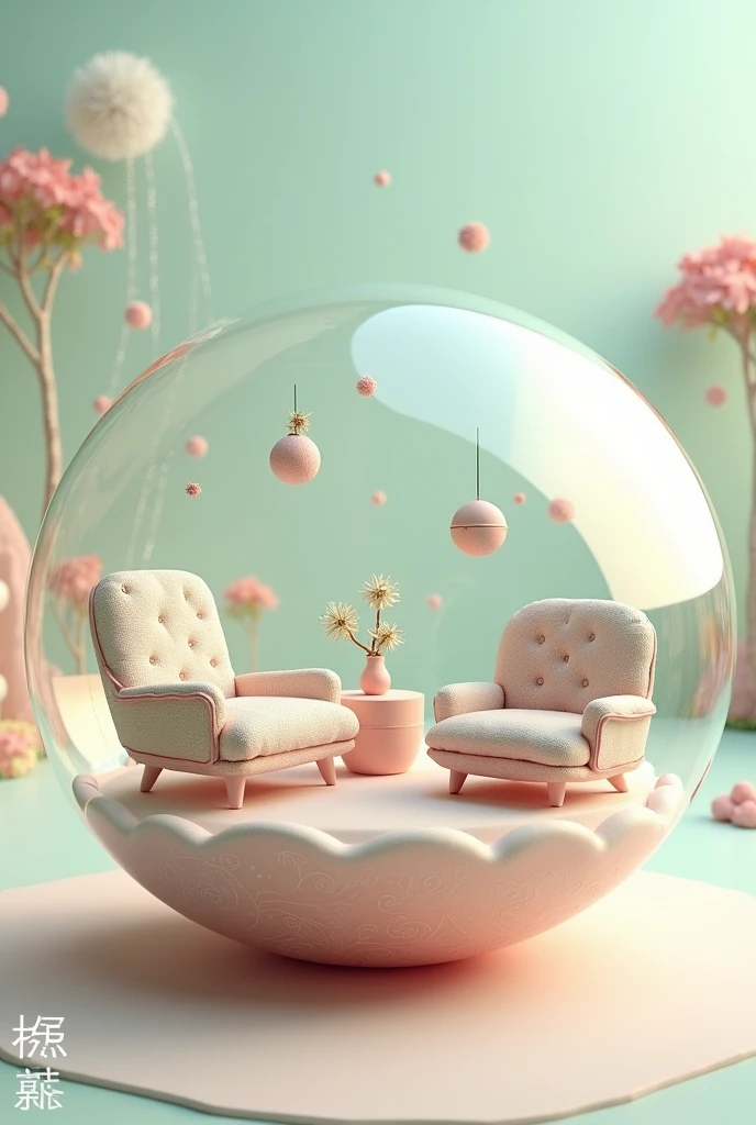 Create furniture inside a round sphere.