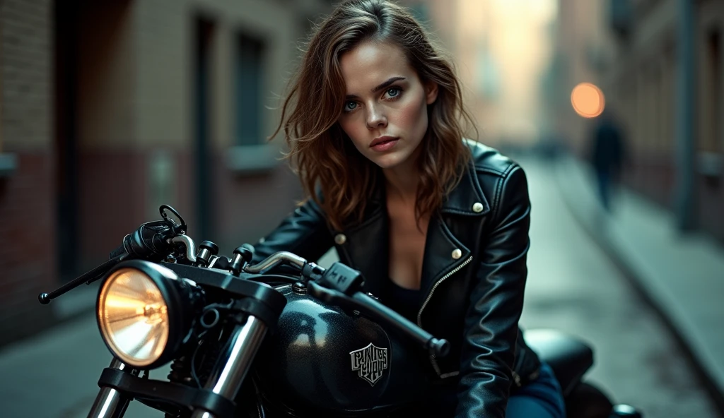 Emma watson hot pose on motorcycle