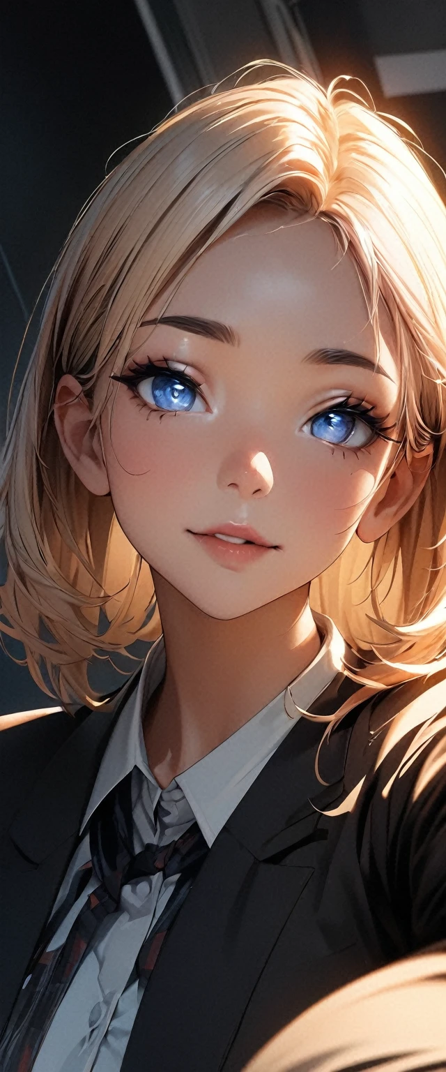(high quality, 8k, 4K, High Contrast, masterpiece:1.2, 最high quality, Best aesthetics), 1 female, (Realistic skin texture:1.3), (Film Grain:1.3), (Selfie angle, High Angle), One Girl, Beautiful and detailed eyes and face, 最high quality, close, Face Up Shot:1.4,