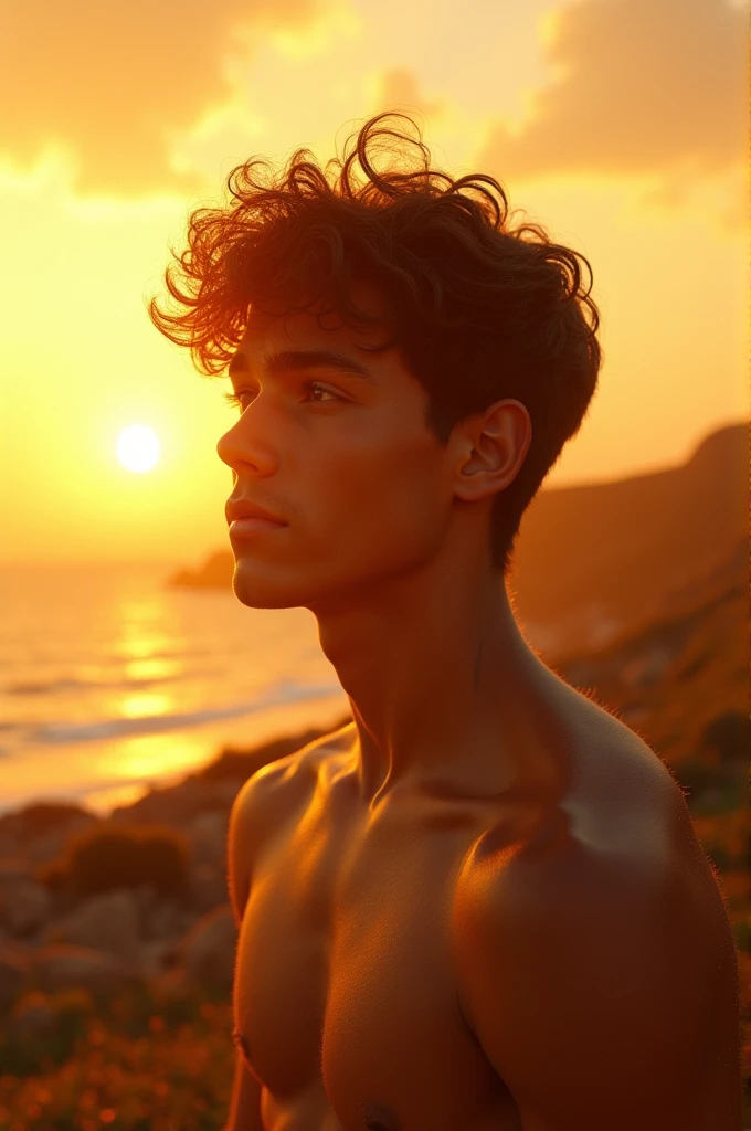 age tanned man in Golden hour