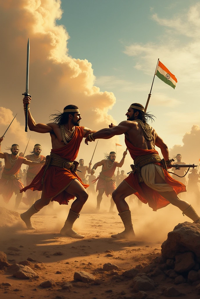 Provide a image with Indian warriors battle on 1947