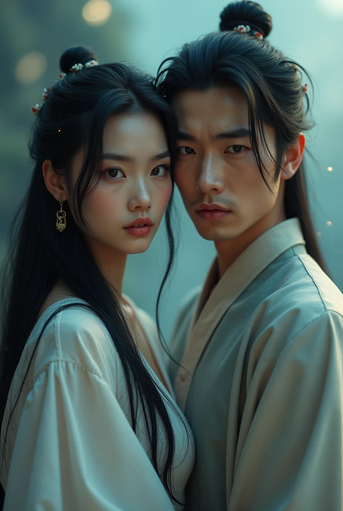 generate Xiao Zhan's pic with a long haired girl