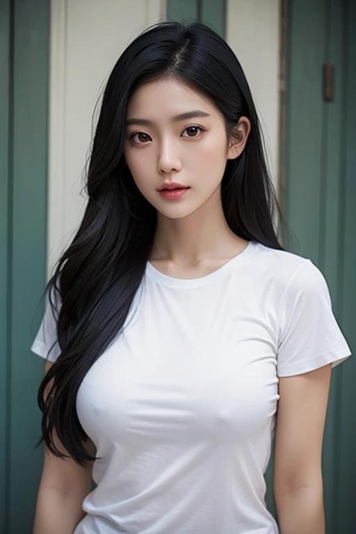 Asian、model、Black Hair、Long Hair、Big Breasts、Tight T-shirt、Have a chest