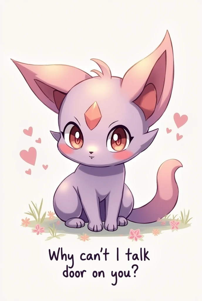 Create a very cute image by adding the phrase to the photo and inspired by"  Why can't I talk to you? ",  with the Pokémon purloin
