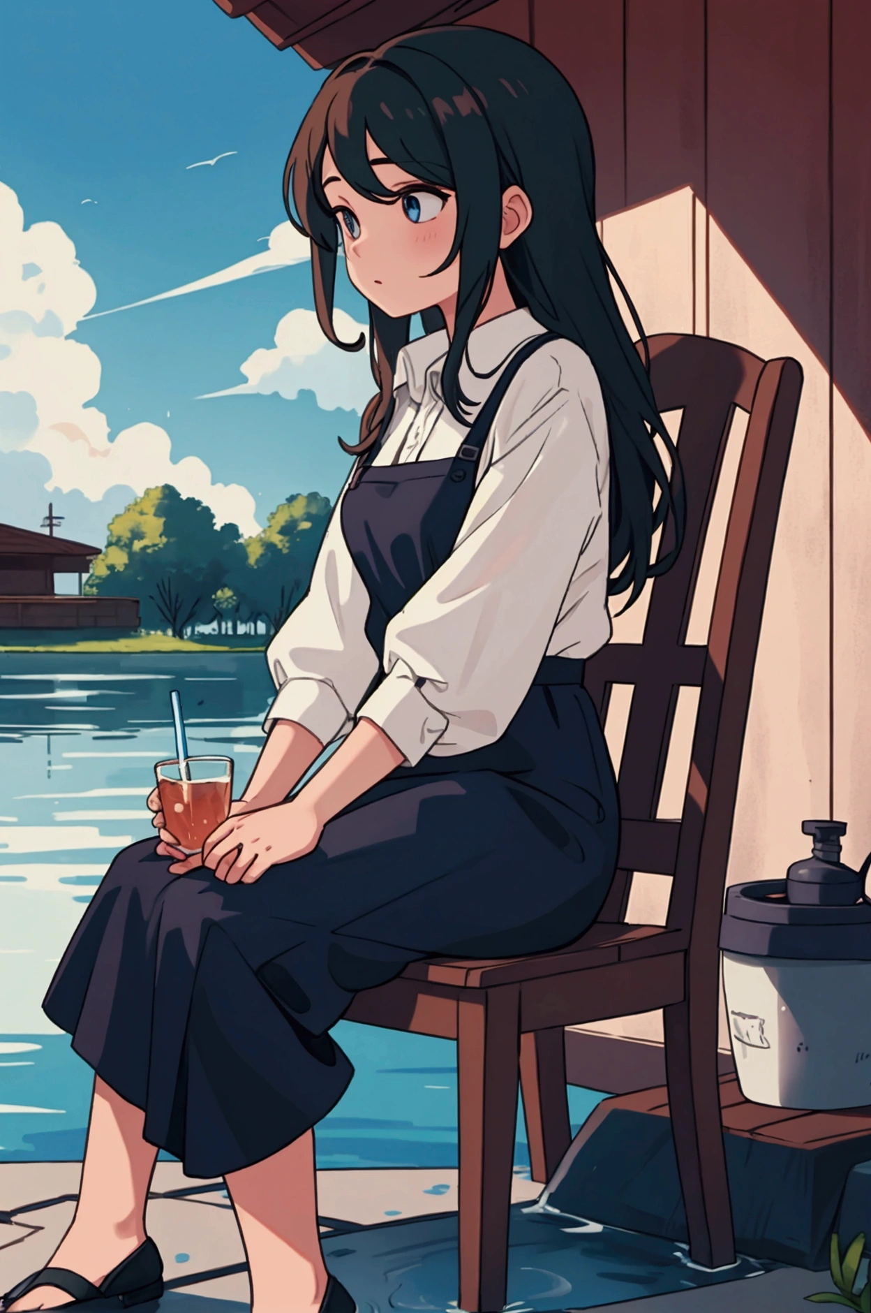 Sitting, drinking water