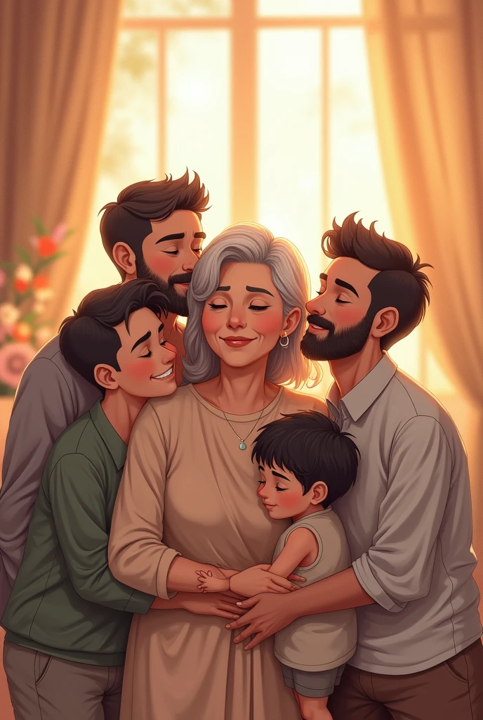 Enter text "Happy Mother's Day"
My mother has short hair and is 66 years old and weighs 103 kilograms. Her first son is 33 years old. Her second son is 24 years old. Her third son is 23 years old.
