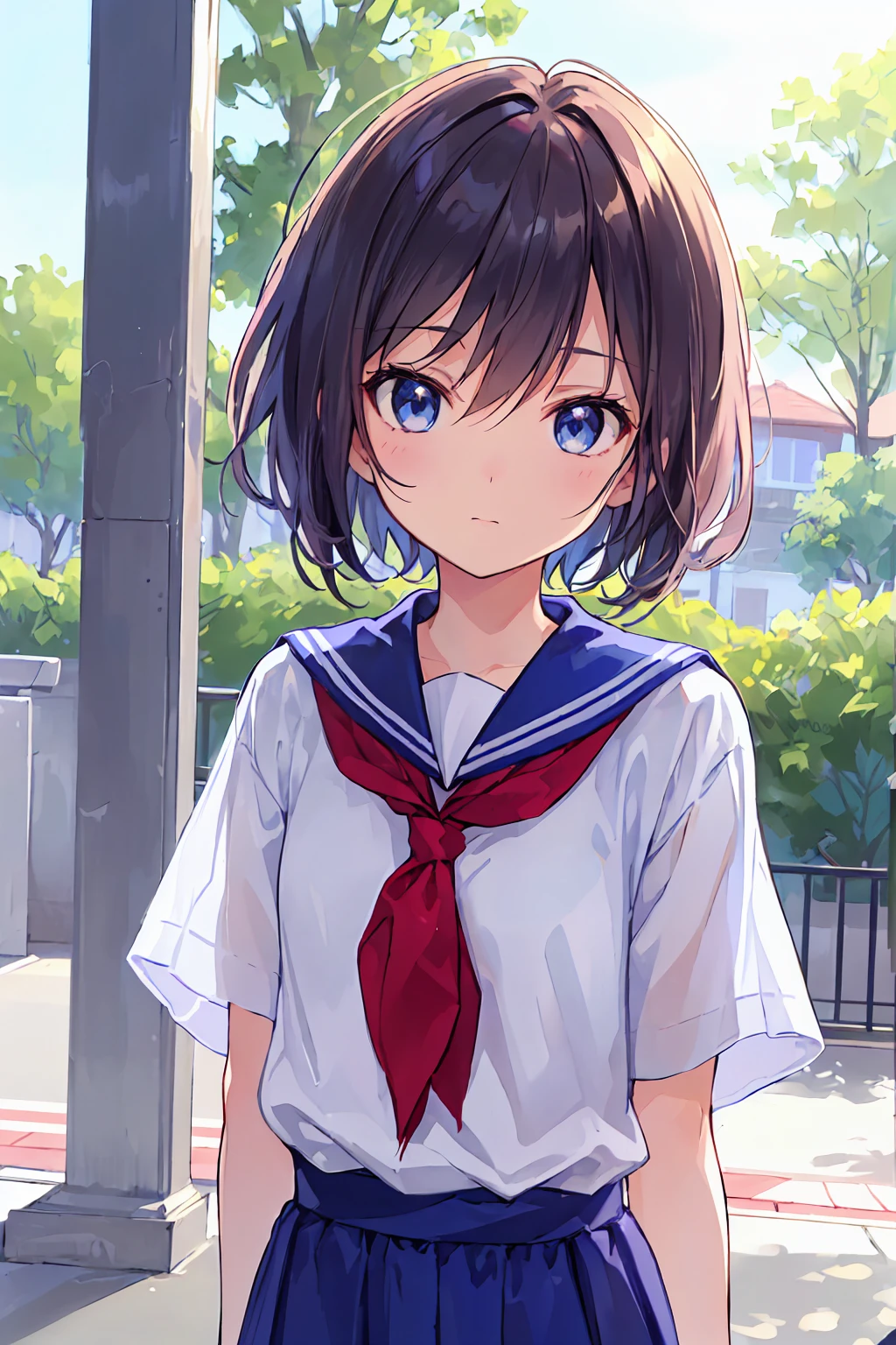 (Highest quality, 4K, 8k, High resolution, masterpiece:1.2), Very detailed, (Realistically cute,Photorealistic:1.37), High resolution, Anime Moe Art Style, best anime 8k konachan wallpaper, pixiv Contest Winner, Perfect Anatomy, break,(Please draw a girl walking sleepily to school.. ),break, One girl, (alone,change,child,13 years old:1.3),Complete limbs, Full Finger, Middle school students, (Very short hair),Messy Hair, Flat Chest, Small Ass, between legs, Small eyes,Beautiful and exquisite black eyes, Well-proportioned iris and pupil, Disgusted Eyes,High resolution detailed hair, Sailor uniform, skirt, School zone. break,Moderate: Anime Art, Vibrant colors, Sharp focus, Professional, Bokeh.
Lighting: Natural sunlight casting a soft glow on the girl, School zoneに温かく居心地の良い雰囲気を作り出す..