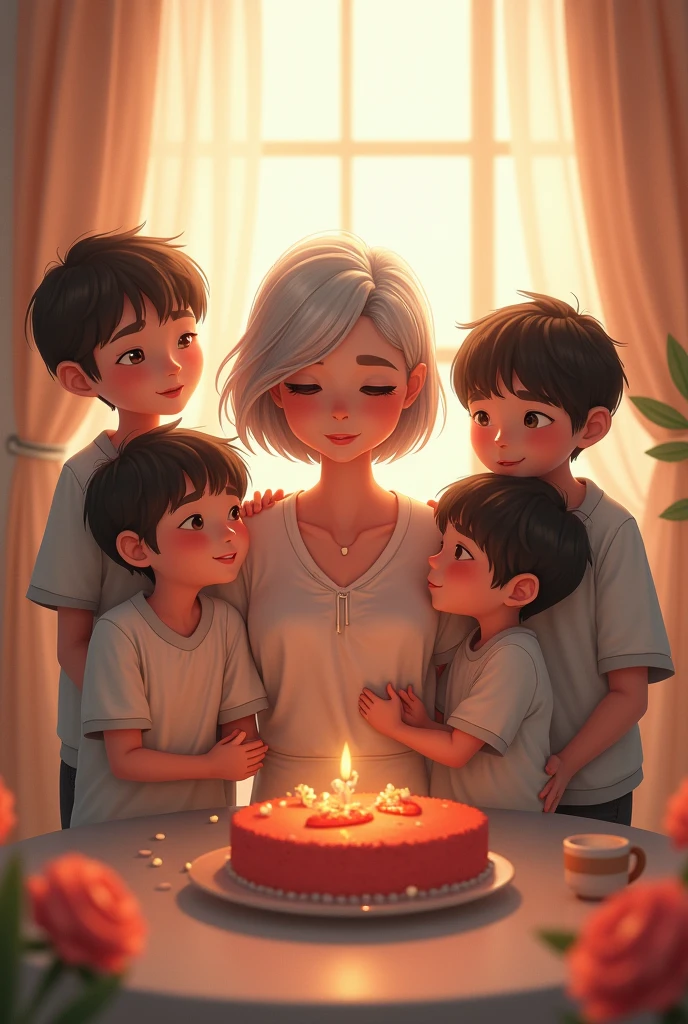 Enter text "Happy Mother&#39;s Day" 
My mother has short hair and is 66 years old and weighs 103 kilograms. Her first son is 33 years old. Her second son is 24 years old. Her third son is 23 years old.