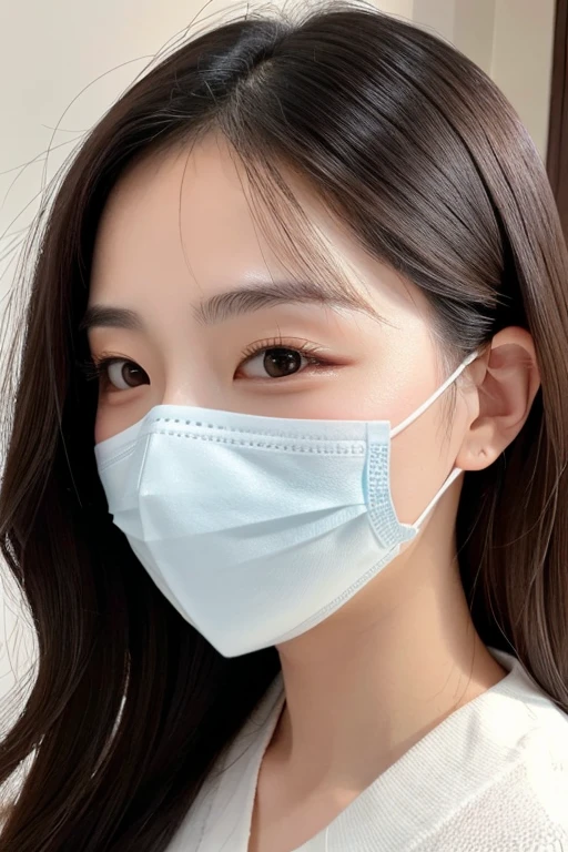 A beautiful woman wearing a skincare face sheet (or sheet mask)