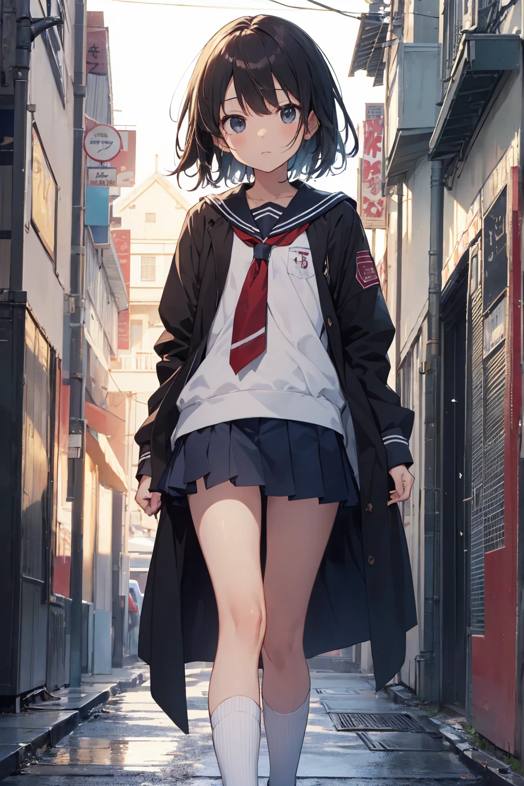 (Highest quality, 4K, 8k, High resolution, masterpiece:1.2), Very detailed, (Realistically cute,Photorealistic:1.37), High resolution, Anime Moe Art Style, best anime 8k konachan wallpaper, pixiv Contest Winner, Perfect Anatomy, break,(Please draw a girl walking sleepily to school.. ),break, One girl, (alone,change,child,13 years old:1.3),Complete limbs, Full Finger, Middle school students, (Very short hair),Messy Hair, Flat Chest, Small Ass, between legs, Small eyes,Beautiful and exquisite black eyes, Well-proportioned iris and pupil, Disgusted Eyes,High resolution detailed hair, Sailor uniform, skirt, School zone. break,Moderate: Anime Art, Vibrant colors, Sharp focus, Professional, Bokeh.
Lighting: Natural sunlight casting a soft glow on the girl, School zoneに温かく居心地の良い雰囲気を作り出す..