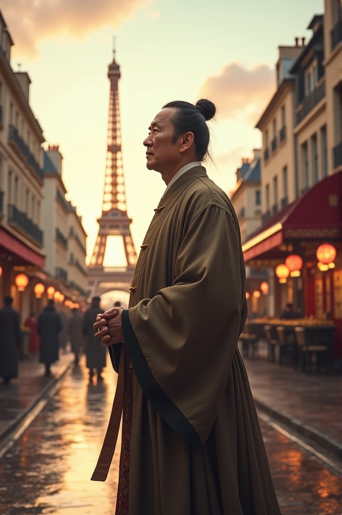 Chinese man standing in paris.