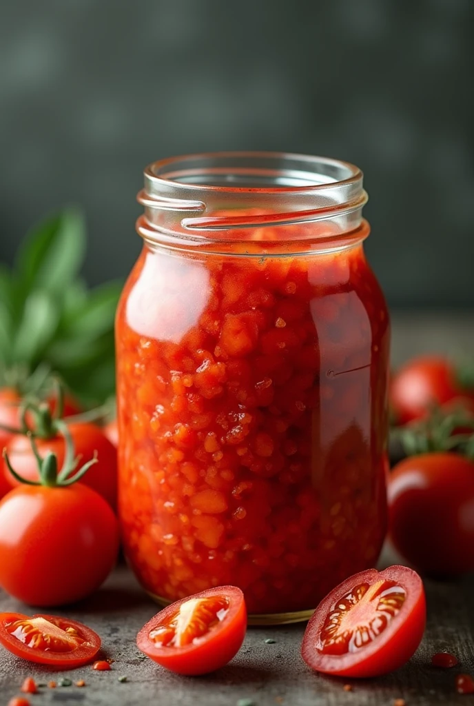 Crushed tomatoes in a glass jar