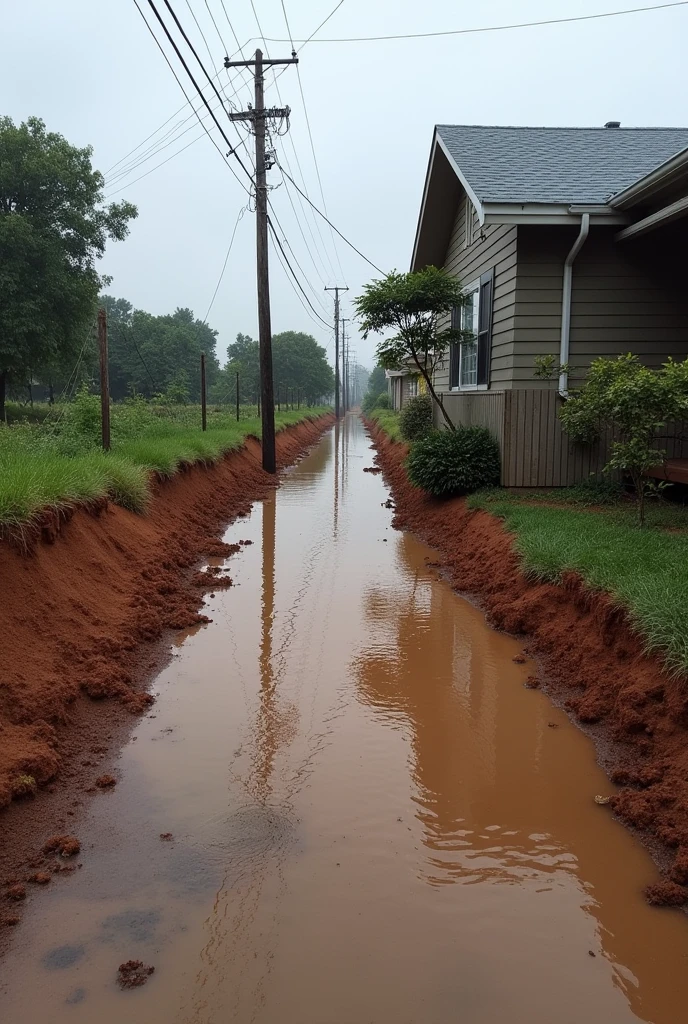 heavy rain fall soil erosion many people are scared they are asking for help near by houses
