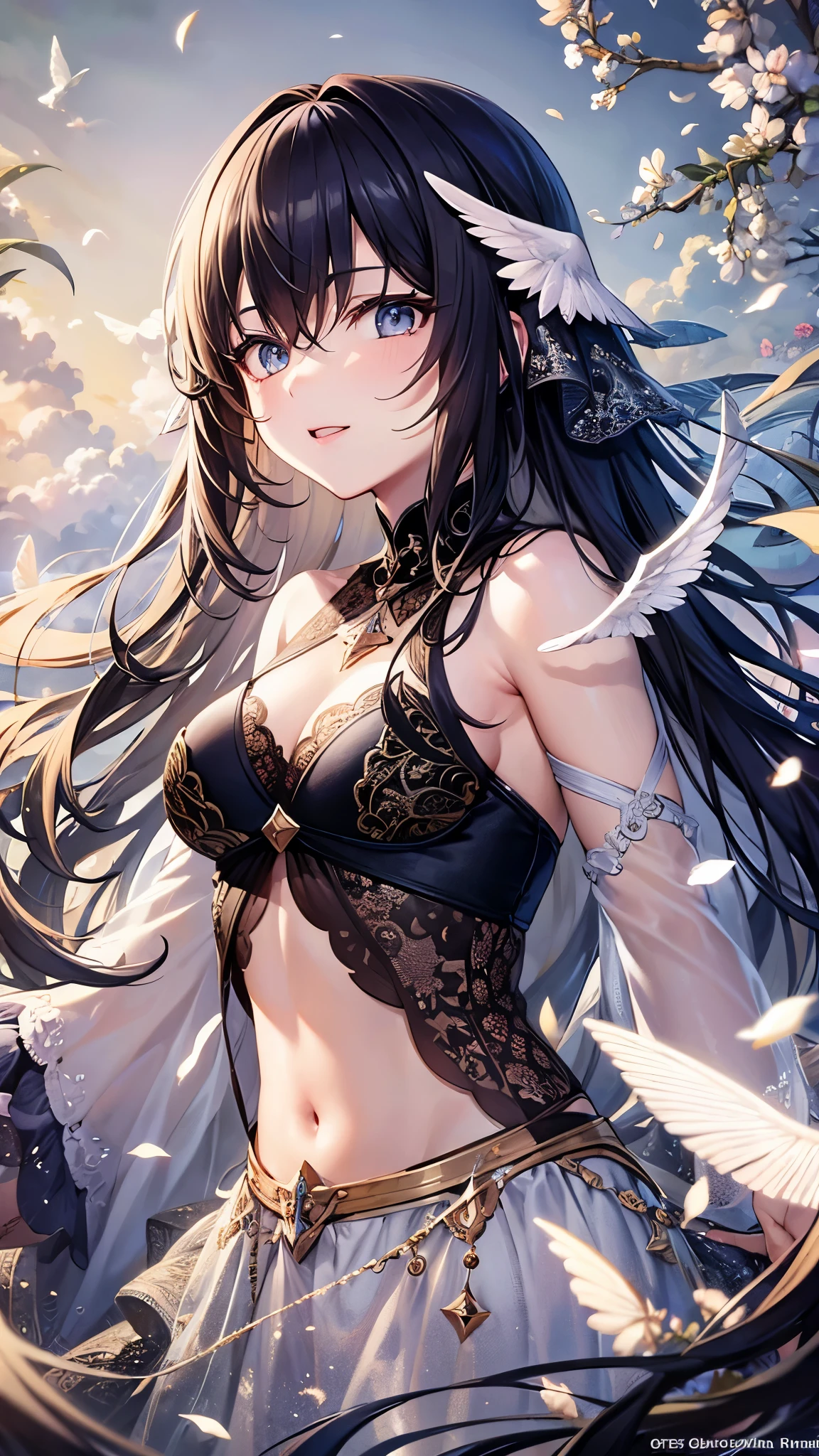 ((Highest quality)),(Ultra-high resolution),(Super detailed),(Detailed Description),((The best CG)),(masterpiece),Highly detailed art,(Art with precise detail:1.5), Wind, wing, To the sky, wingを広げて,