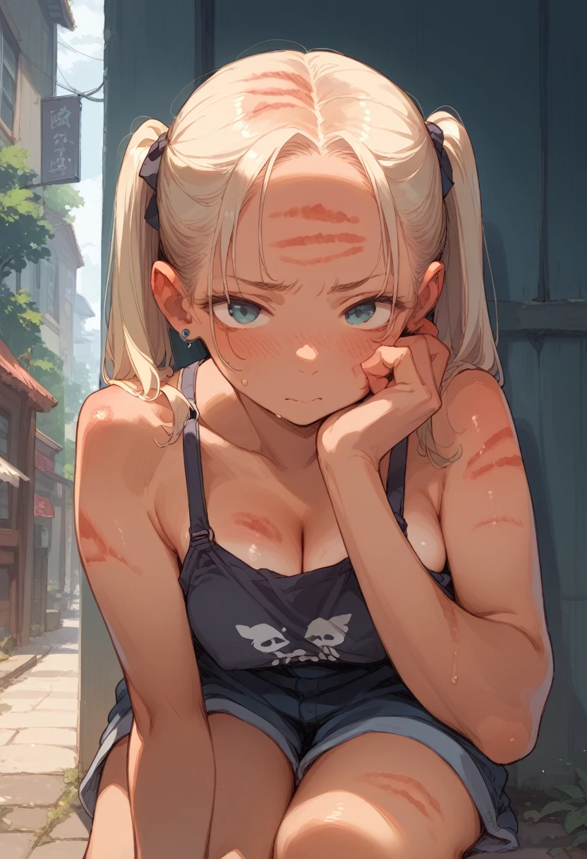 Sunburn mark、Twin tails、Completely naked、、Nipples
