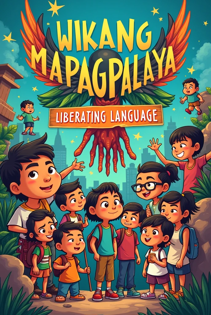Wikang mapagpalaya poster making, cartoon, with meanings