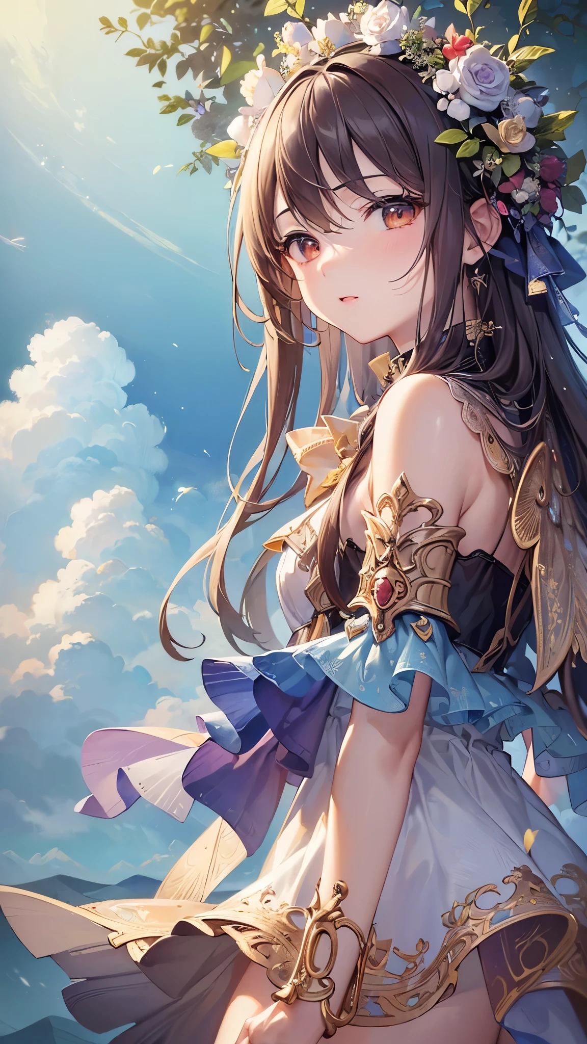 ((Highest quality)),(Ultra-high resolution),(Super detailed),(Detailed Description),((The best CG)),(masterpiece),Highly detailed art,(Art with precise detail:1.5), Wind, wing, To the sky, wingを広げて,