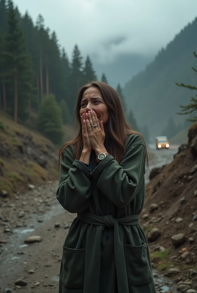 a mom is crying for his son in landslide disaster