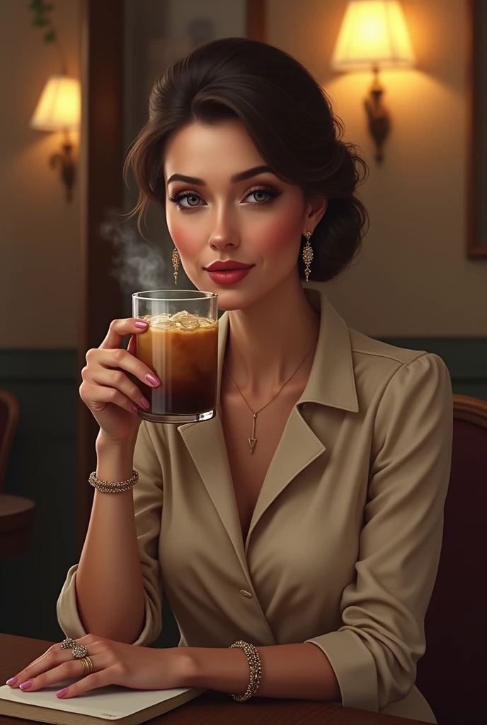 Classic woman sipping iced coffee