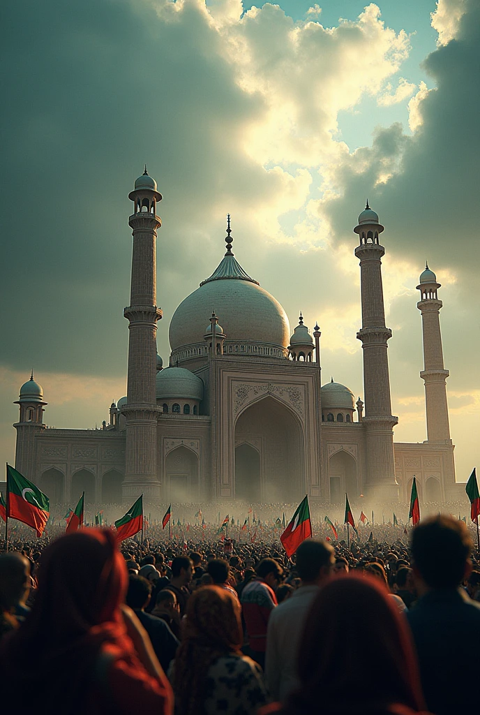 Pakistan Independence Day badshahi masjid with cloudy weather