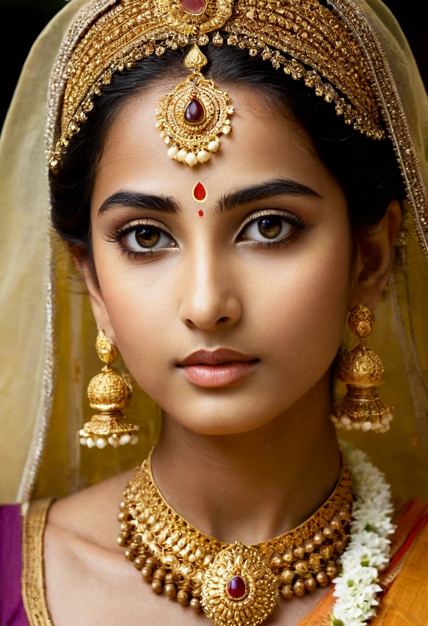 Radiant Complexion: Often described as having a molten gold complexion, symbolizing her divine nature and purity. Captivating Eyes: Large, expressive eyes seductive that reflect a depth of love and devotion towards Krishna. They are often compared to lotuses. Delicate Features: A pointed nose, thin lips, and a graceful chin contribute to her ethereal beauty. Lustrous Hair: Long, flowing hair adorned with flowers, symbolizing her youthful charm and purity. Is kind-hearted. Is mentally comforting