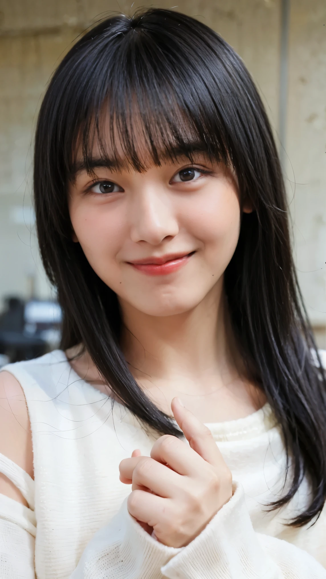 Everything modern:1.66, Cute Japanese Women Photos, smile, 20-year-old, Oil and hair palm for one-length straight hair:1.55, (photo Realistic:1.4), (hyper Realistic:1.4), (Realistic:1.3), (Smoother lighting:1.05), (Improving the quality of cinema lighting:0.9), 32K, 1 girl,20-year-oldの女の子, Realistic lighting, Backlight, The light shines on your face, Ray Tracing, (Bright light:1.2), (Improvement of quality:1.4), (Highest quality Realistic textured skin:1.4), fine grain, Detailed face,(smile:1.0), (Emphasis on face close-up:1.3), (Enhances the beauty of skin texture:1.1),((Extremely precise and accurate anatomy:1.0)), (Enhances the beauty of skin texture:1.1), Clean and glowing skin, mesh, thin:1.2, (Realistic:1.3), Realisticなライティング, (Smoother lighting:1.05), 32K, One Japanese woman, fine grain, Detailed face, (Film Grain:1.1),(Accentuates body lines:1.1), High resolution, Natural look, Kind eyes, Improves hair quality, Delicate light and shadow, Transparent muscles, Graceful pose, Beautiful Eyes, Sharp details, Soft light reflection, Beautiful contours, Delicate skin tone, Fine hair texture,Cute Japanese Women Photos,