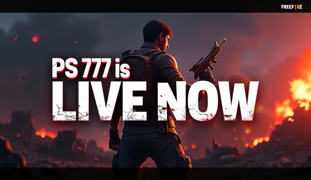 **Text Prompt:**
"Create a visually stunning YouTube thumbnail for a Free Fire gaming live stream. The thumbnail should have a 16:9 aspect ratio and be designed to grab attention immediately. Use the following elements:
1. **Background:** A dark, intense battleground scene with dramatic lighting. Incorporate elements like explosions, fire, or an epic sunset to enhance the atmosphere. The colors should be vibrant, with a focus on high-contrast tones such as deep reds, fiery oranges, and dark shadows to create depth and intensity.
2. **Main Character:** Place a popular Free Fire character (like Alok, Chrono) prominently in the center. The character should be depicted in a pose, such as having a look or celebrating a victory. Ensure the character is well-lit, with highlights that make them stand out against the background.
3. **Text:** Include the text 'PS 777 is LIVE NOW' in large, bold, uppercase letters. The font should be modern and easily readable, with a mix of white and red colors. Add a subtle shadow or glow effect around the text to make it pop against the background. The word 'PS 777' can be emphasized with a bright yellow circle or a glowing effect to draw attention.
4. **Additional Elements:** Consider adding smaller details like bullet shells, sparks, or debris flying around to create a sense of motion and energy. A small red 'LIVE' indicator or icon can be placed in the top corner to clearly show it's a live stream.
5. **Branding:** Include a small logo or watermark in one of the corners, ensuring it doesn't distract from the main content but still helps in building brand recognition.
6. **Color Scheme:** Stick to a cohesive color scheme that emphasizes the intensity and excitement of the game. Use high-contrast colors to make key elements stand out, like the character and text, against the darker background.
7. **Overall Composition:** The layout should be clean yet dynamic, with a clear focal point on the character and text. Ensure that the desi