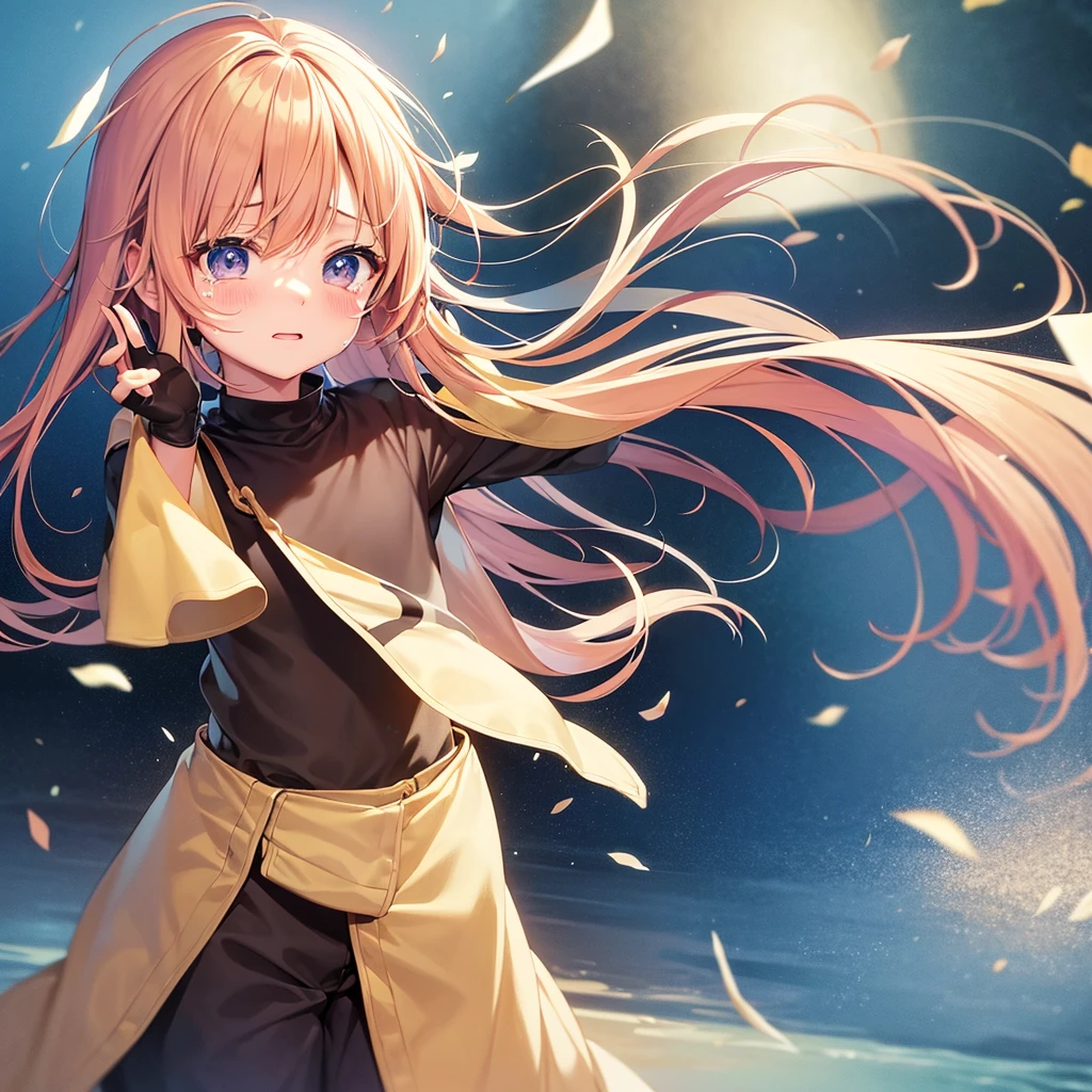 Anime waving goodbye while tears roll down eyes. Only show top half of body. Face facing towards camera. Zoom more towards face