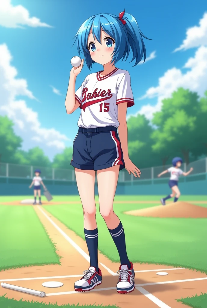 A girl with blue hair
Side tail
High school girl
Baseball
Short hair
Anime
Cute