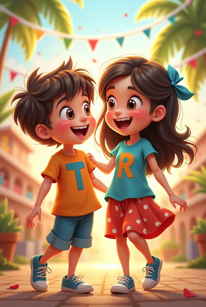 14th august boy and girl together and write boy shirt T. And in girl shirt R