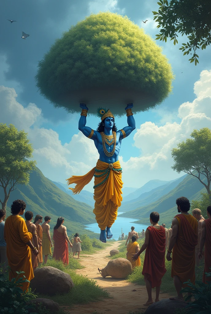 Lord krishna lift goverdhan