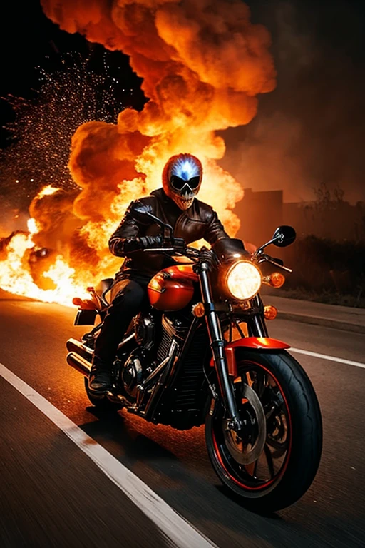 Ghost Rider on a fiery motorcycle