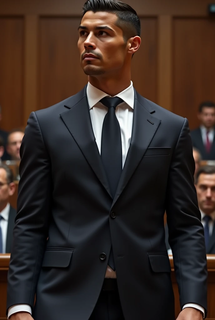 Cristiano Ronaldo litigating in a hearing against the prosecution