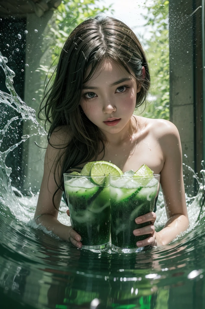 Green soda splash