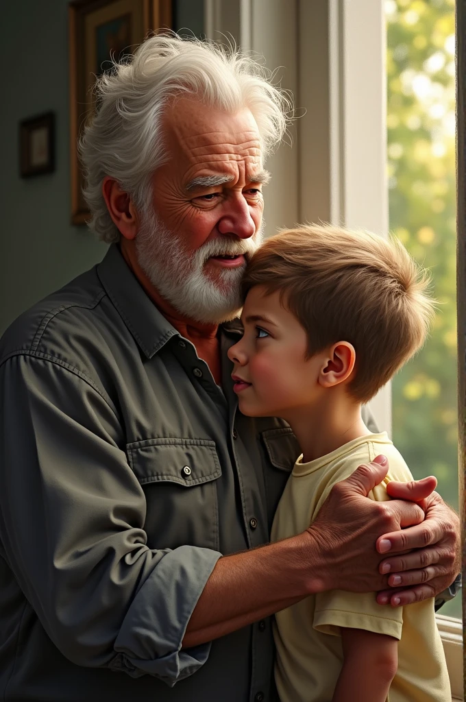 A grandfather who beat cancer, but is very weak, loves his grandson very much. 