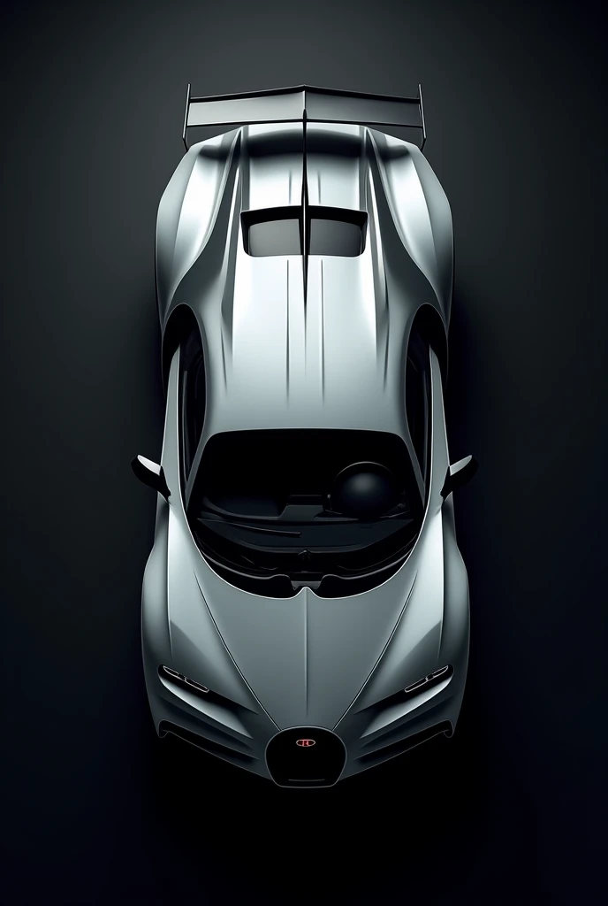 Top view of Bugatti with black background and facing vertical 