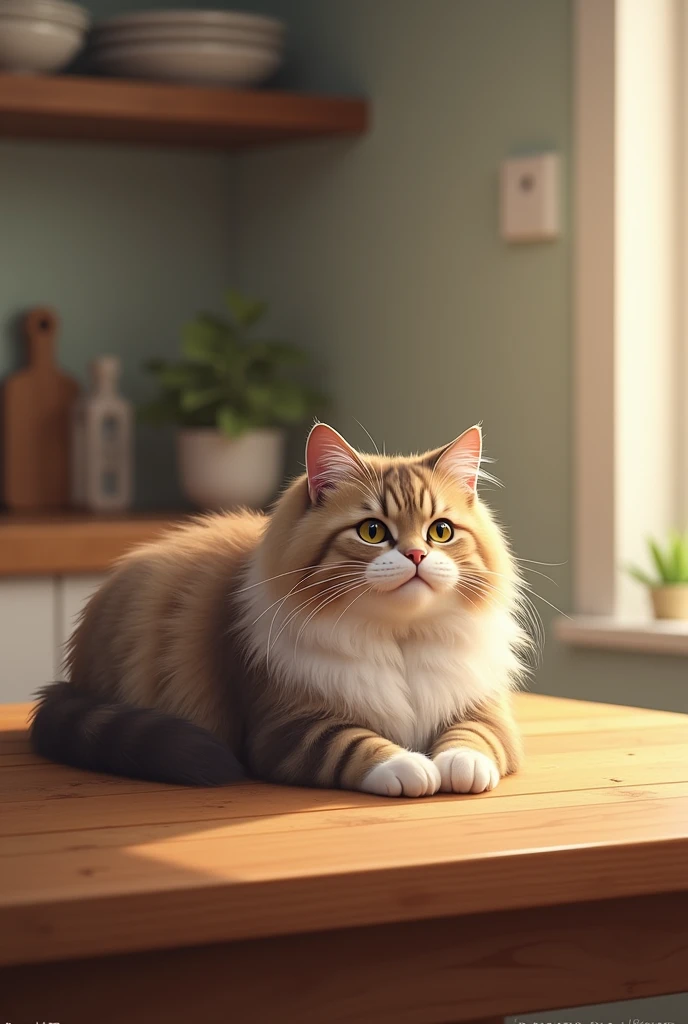A  cat sitting on the table 