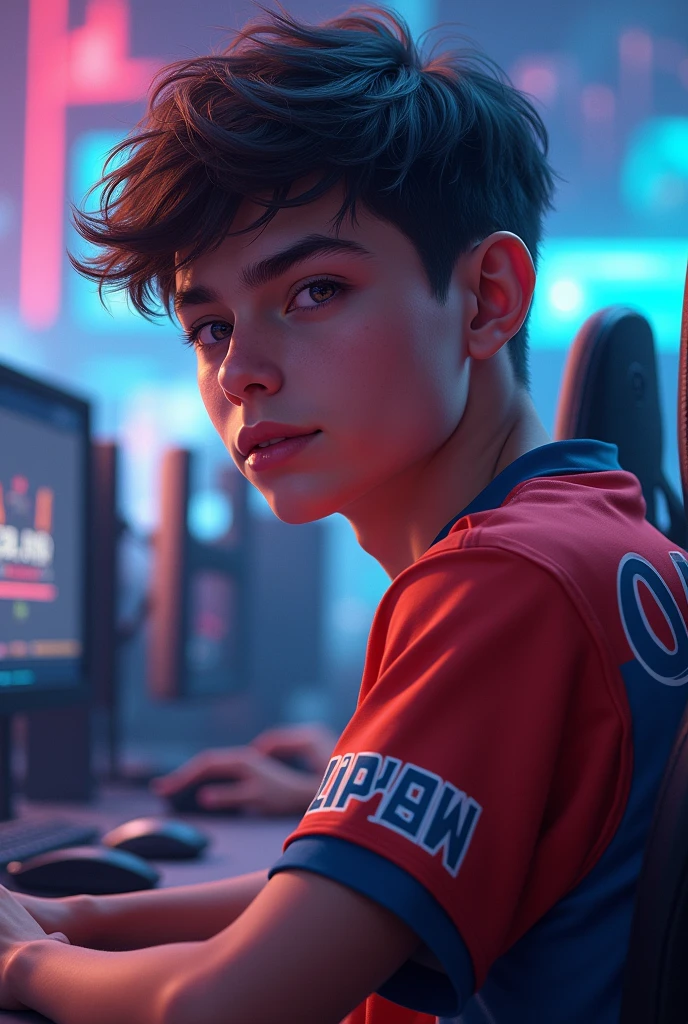 A young man gamer wearing esports jersy with a name of "QaLipian" at the back