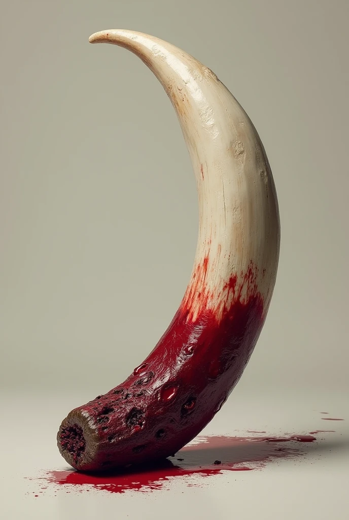 Elephant tusk with blood on lower half